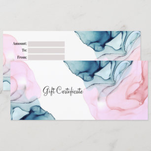 Convite Certificado-Cadeau Etéreo Teal & Pink Inky Glamour