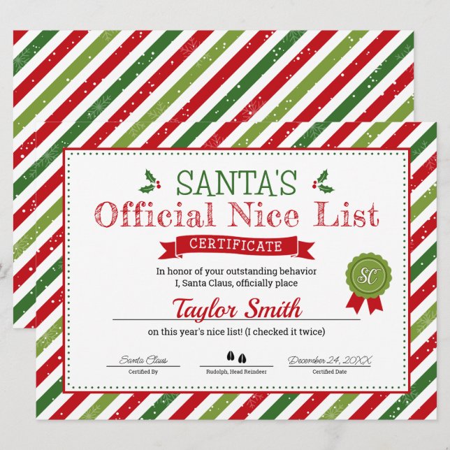 Convite Certificado da Lista Boa do Papai Noel (Frente/Verso)