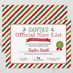 Convite Certificado da Lista de Boas Ações do Papai Noel