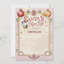 Certificado da Lista do Papai Noel | Rosa Pastel e