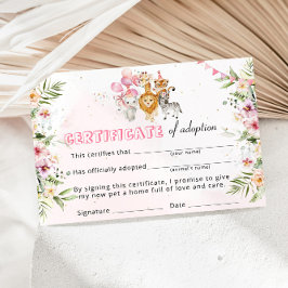 Convite Certificado de Adoção de Animais Selvagens Safari