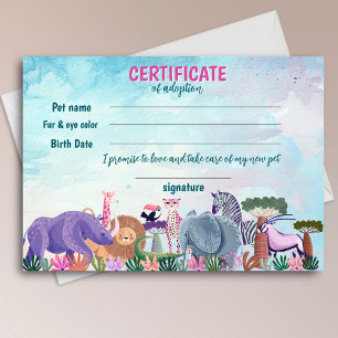 Convite certificado de adoção de animal de aniversário de