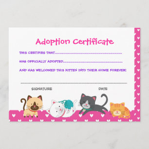 Convite Certificado de aprovação de animais, Kitten Birt