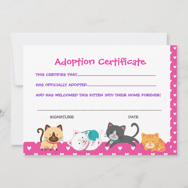 Convite Certificado de aprovação de animais, Kitten Birthd (Frente)