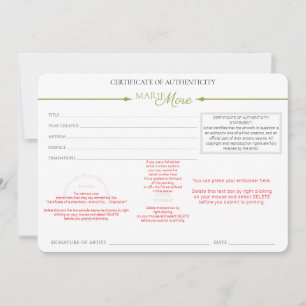 Convite Certificado de Autenticidade