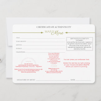 Convite Certificado de Autenticidade