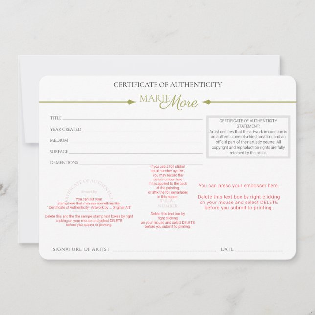 Convite Certificado de Autenticidade (Frente)