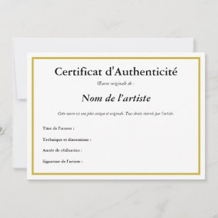 Convite Certificado de autenticidade francês para arte