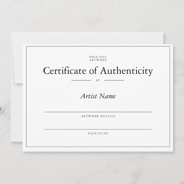 Convite Certificado de Autenticidade Matriz para Arte (Frente)