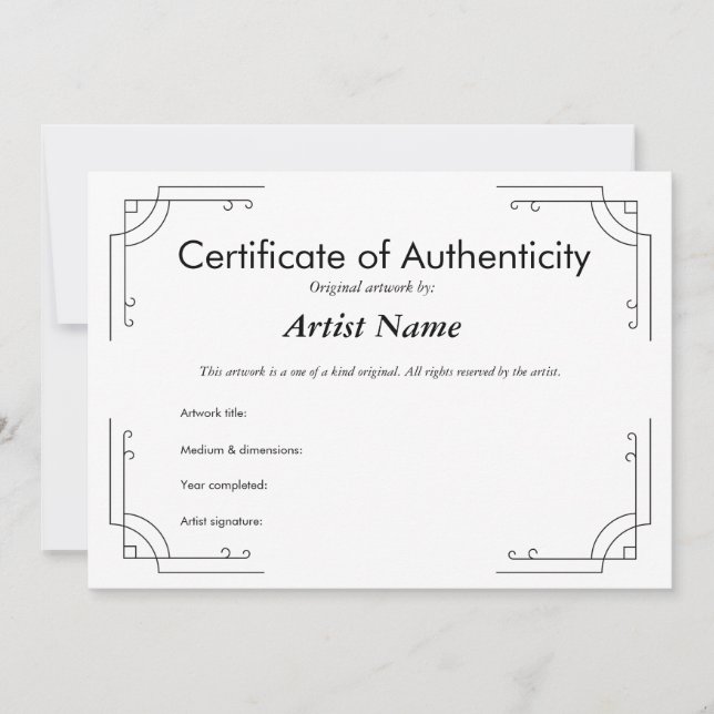 Convite Certificado de Autenticidade Personalizado do Art  (Frente)