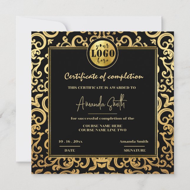 Convite Certificado de Conclusão de Quadro de Ouro de Luxo (Frente)
