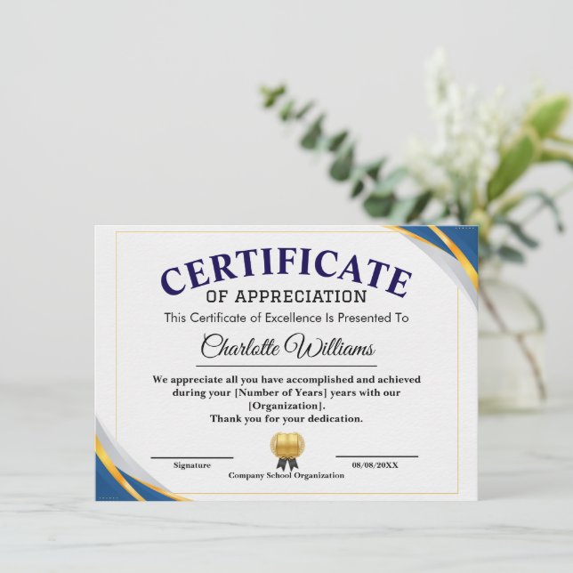 Convite Certificado de Conquista e Apreciação (Em pé/Frente)