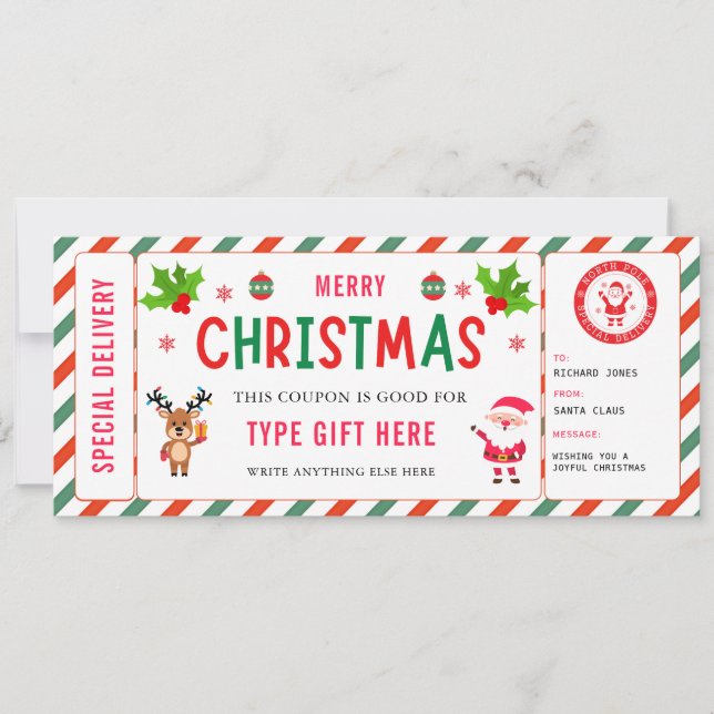 Convite Certificado de Cupom de Natal Rudolph Santa para C (Frente)