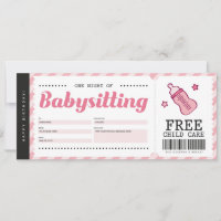 Certificado de Cupom de Presente Rosa Babysitting