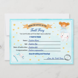 Convite Certificado de Fada dos Dentes Recebimento dos Den