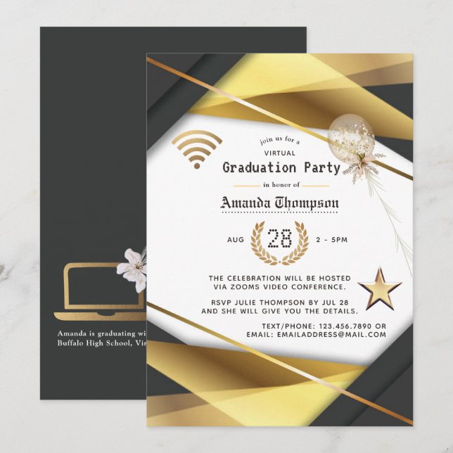 Convite Certificado de Festa de Graduação Virtual Black &  (Frente/Verso)