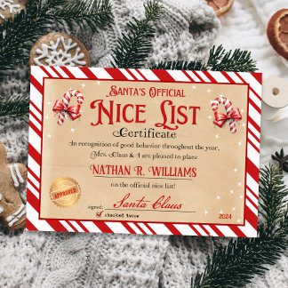 Convite Certificado de Lista de Nice Oficiais de papais no