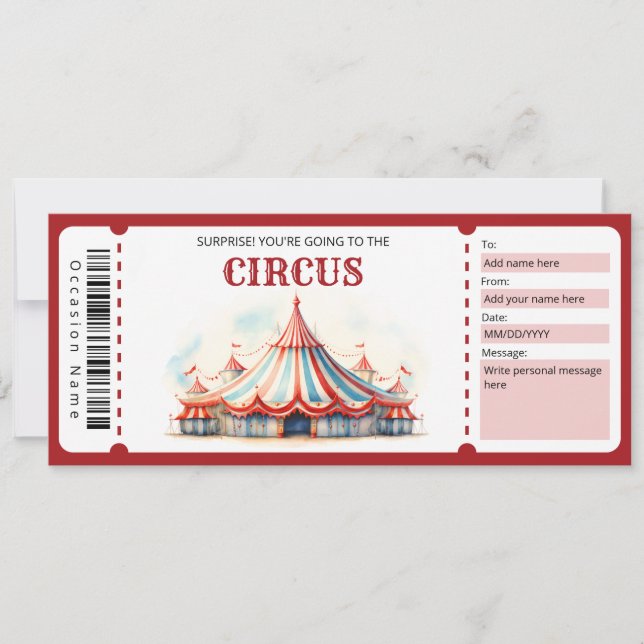 Convite Certificado de Oferta de Bilhete de Circo Surpresa (Frente)