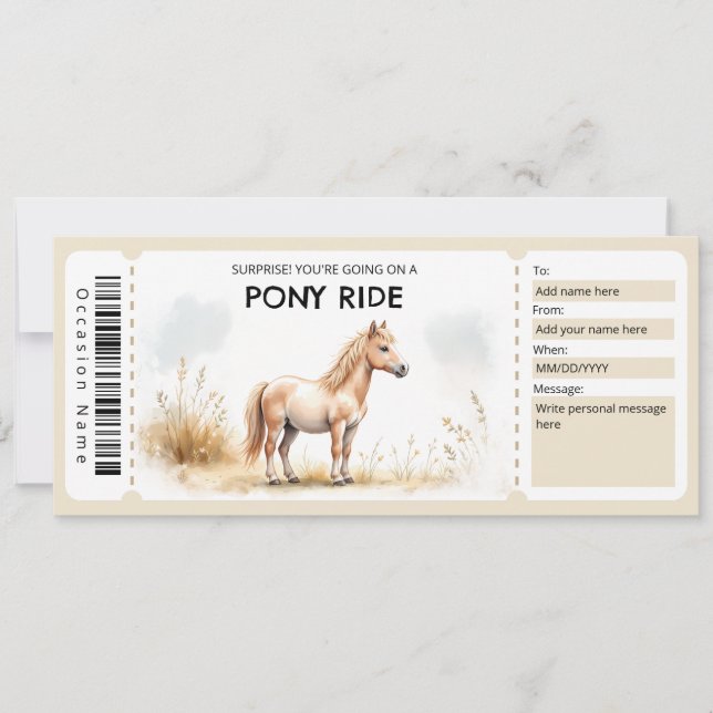 Convite Certificado de Presente de Cavalgada de Pônei (Frente)