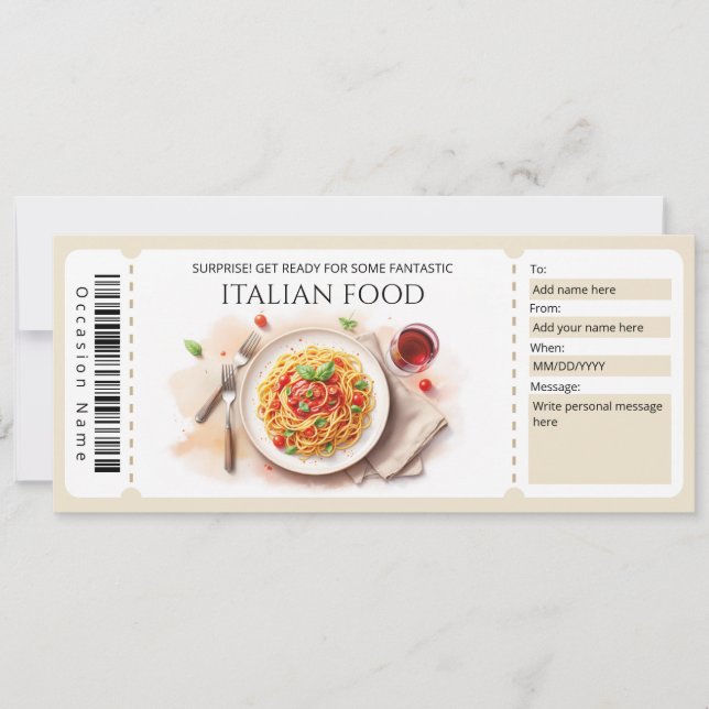 Convite Certificado de Presente de Comida Italiana (Frente)