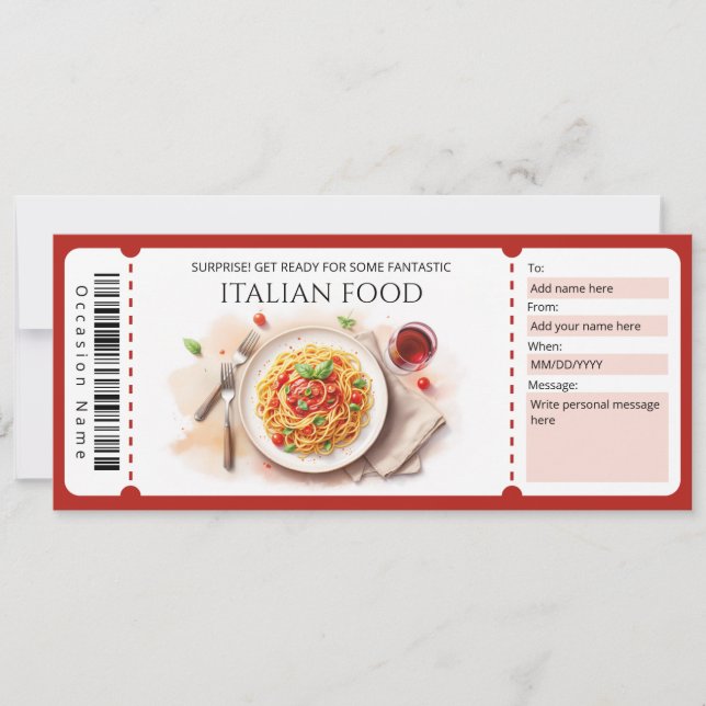 Convite Certificado de Presente de Comida Italiana (Frente)