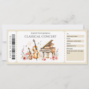 Convite Certificado de Presente de Ingresso para Música Cl