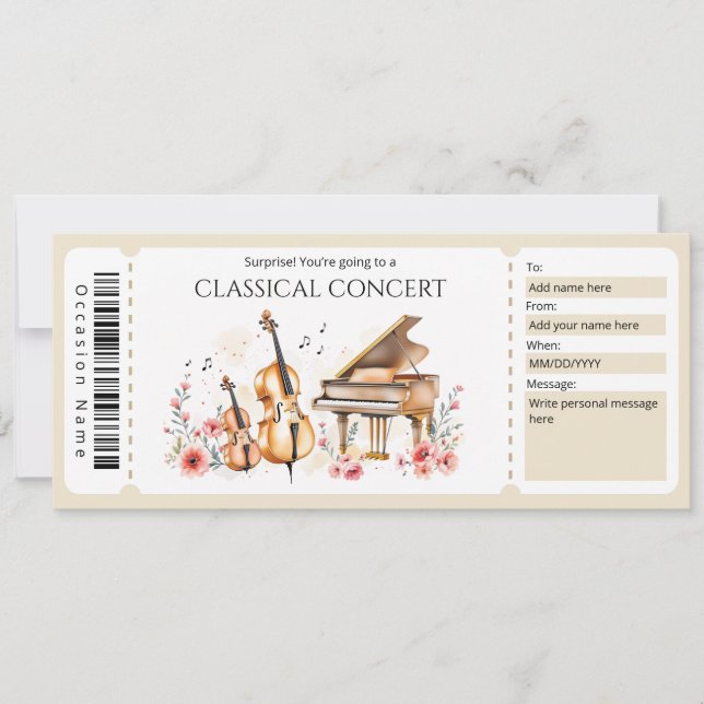 Convite Certificado de Presente de Ingresso para Música Cl (Frente)