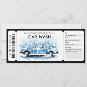 Convite Certificado de Presente de Lavação de Carro