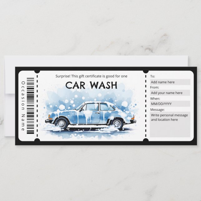 Convite Certificado de Presente de Lavação de Carro (Frente)