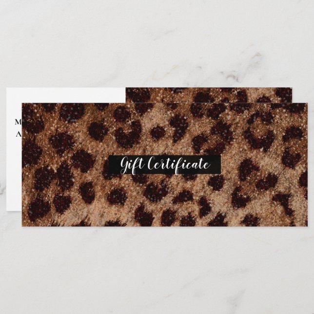 Convite Certificado de Presente de Leopard Cheetah Glitter (Frente/Verso)
