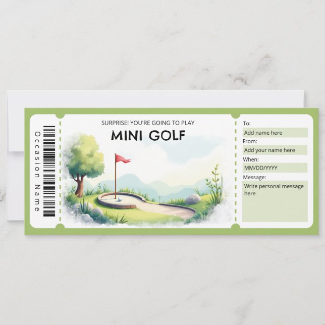 Convite Certificado de Presente de Mini Golfe (Frente)