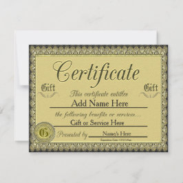 Convite Certificado de presente de Ouro personalizado para