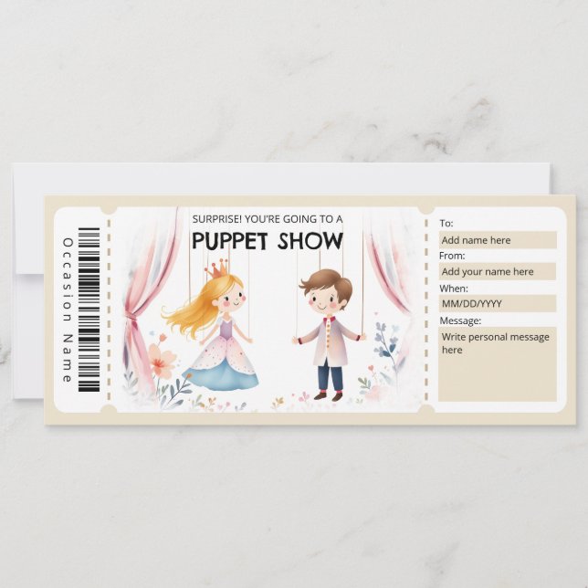 Convite Certificado de Presente de Show de Marionetes (Frente)