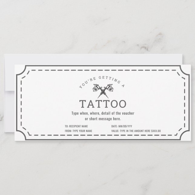 Convite Certificado de Presente de Tatuagem Personalizada  (Frente)