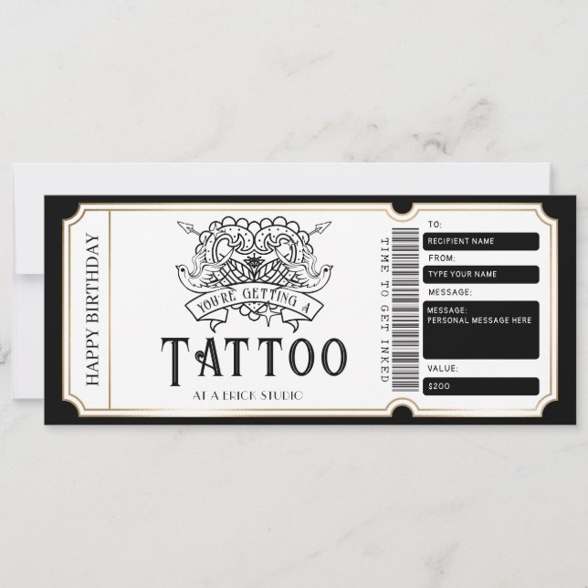 Convite Certificado de Presente de Tatuagem Personalizada (Frente)
