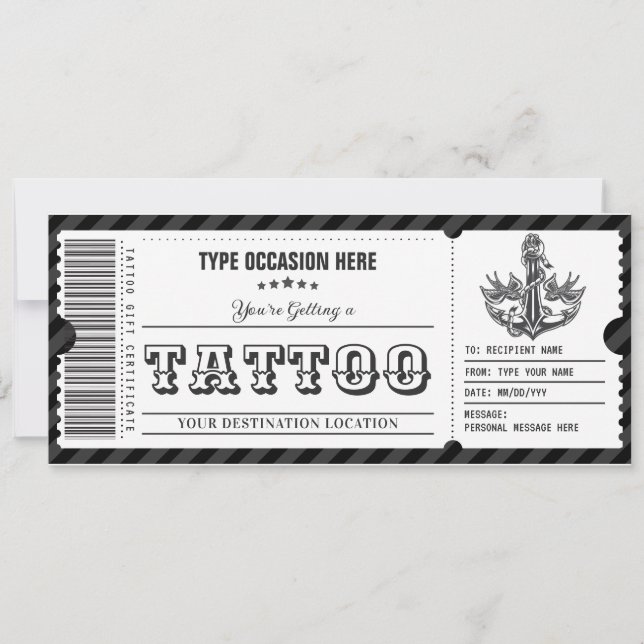 Convite Certificado de Presente de Tatuagem Personalizável (Frente)