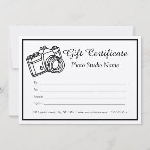Convite Certificado de Presente para Fotografia Personaliz