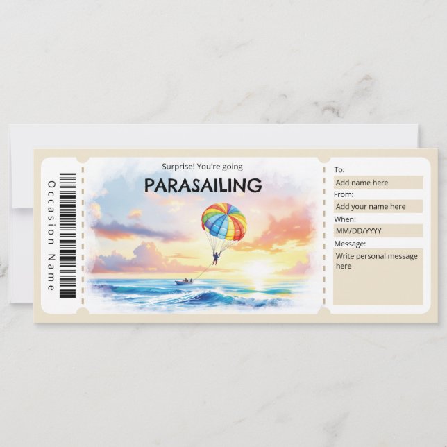 Convite Certificado de Presente para Parapente Aquático (Frente)