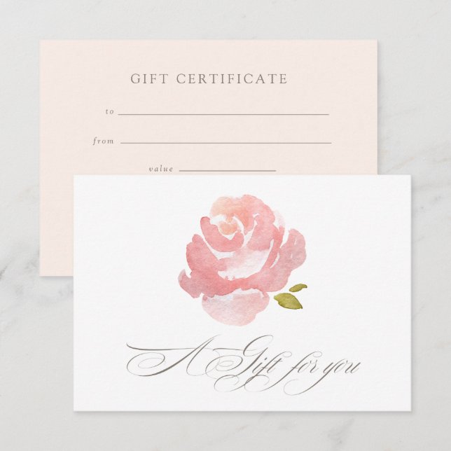 Convite Certificado de Presente Rosa Bege Chic Aquarela (Frente/Verso)