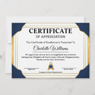 Convite Certificado de Reconhecimento de Funcionário Azul 