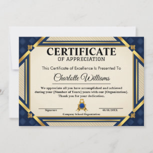Convite Certificado de Reconhecimento de Funcionário Azul