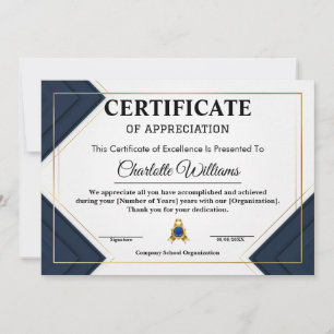 Convite Certificado de Reconhecimento de Funcionário Azul