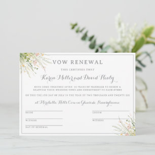 Convite Certificado de Renovação de Votos Greenery Boho Wi