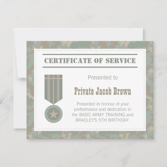 Convite Certificado de Serviço do Exército Agradecimento A (Frente)