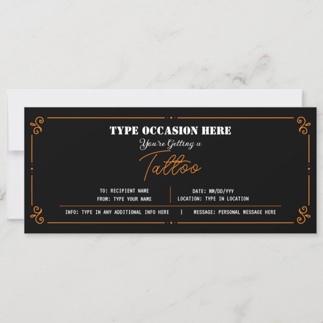 Convite Certificado de Vale-Presente de Tatuagem Pessoal (Frente)