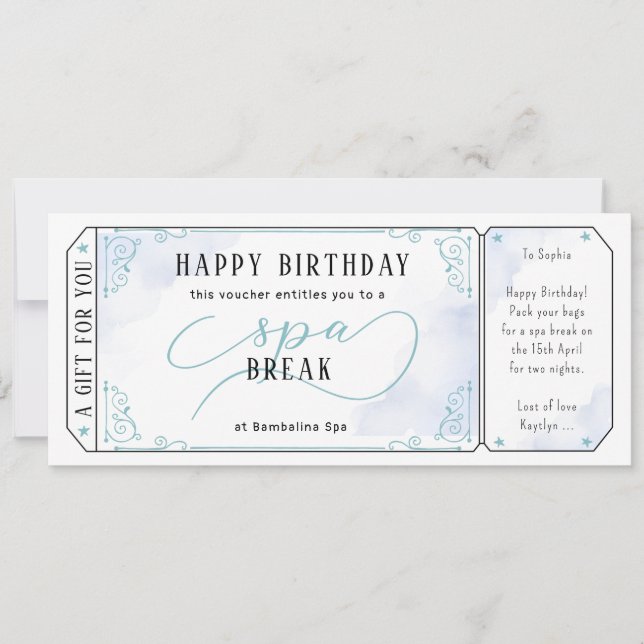 Convite Certificado De Voucher Azul De Massagem De Spa Dia (Frente)