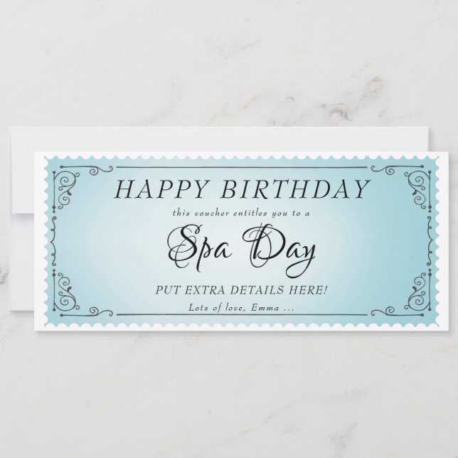 Convite Certificado De Voucher Azul De Massagem De Spa Dia (Frente)