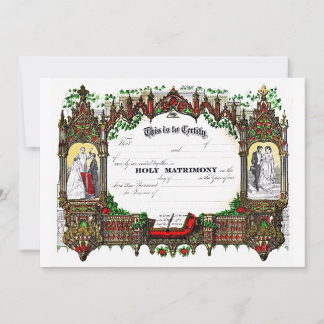 Convite certificado do casamento desde 1877 (Frente)