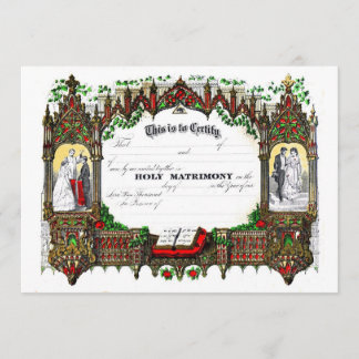 Convite certificado do casamento desde 1877