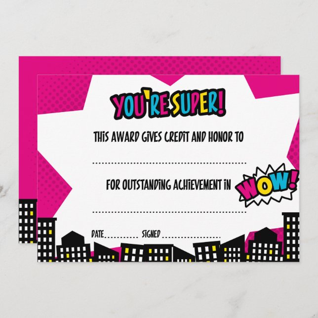 Convite Certificado do super-herói, diploma (Frente/Verso)